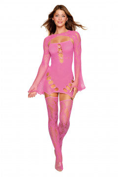 Garter Dress With Thigh High and Shrug - One Size - Milkshake Pink