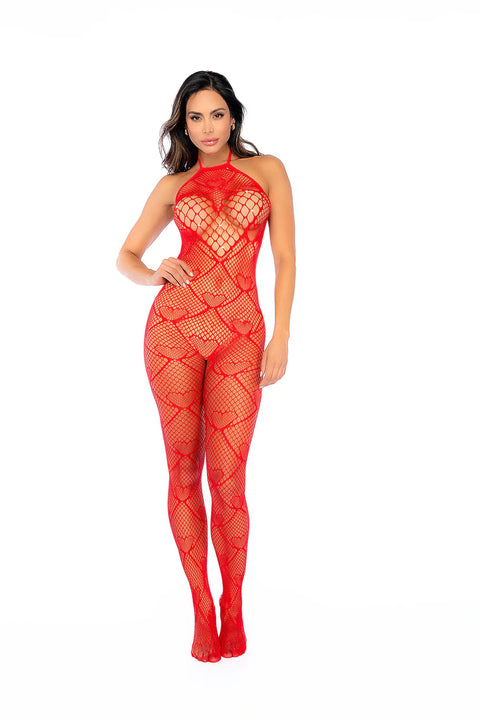 Heart Fishnet Boodystocking with Rhinestone details One Size Lingerie
