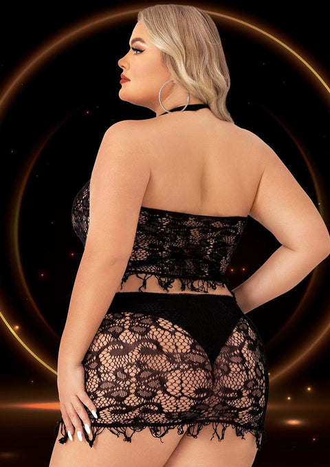 2PC CROP TOP & SKIRT SET BLACK Lingerie