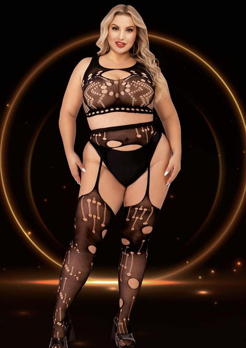 2PC CROP TOP & GARTER HOSE SET Queen Lingerie