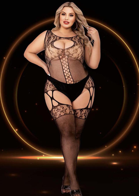 FISHNET & LACE CATSUIT BLACK Queen Lingerie
