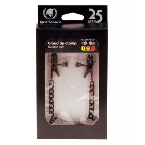 Spartacus Blackline Broad Tip Adjustable Nipple Clamps w/Chain - Black Bondage & Restraints