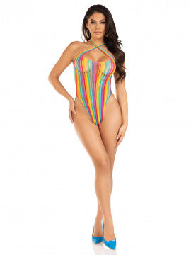 Rainbow Stripe Cross-Over Bodysuit - One Size - Multicolor
