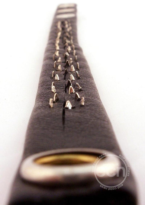 Rouge Pin Prick Leather Cock Strap Adjustable Snap Cock Ring - Black Penis Enhancement