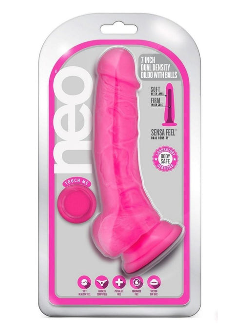 Blush Neo 7.5" Dual Density Cock w/Balls - Neon Pink Dongs & Dildos