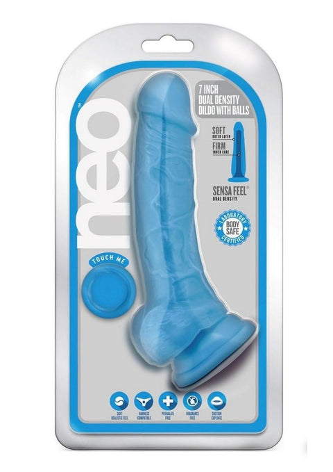Blush Neo Dual Density 7.5" Cock w/Balls - Neon Blue Dongs & Dildos