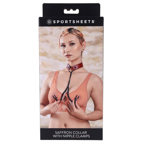 Saffron Collar with Nipple Clamp - Black/Red