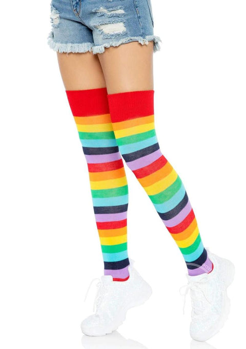 Lycra Acrylic Rainbow Thigh High - O/S - Multicolor