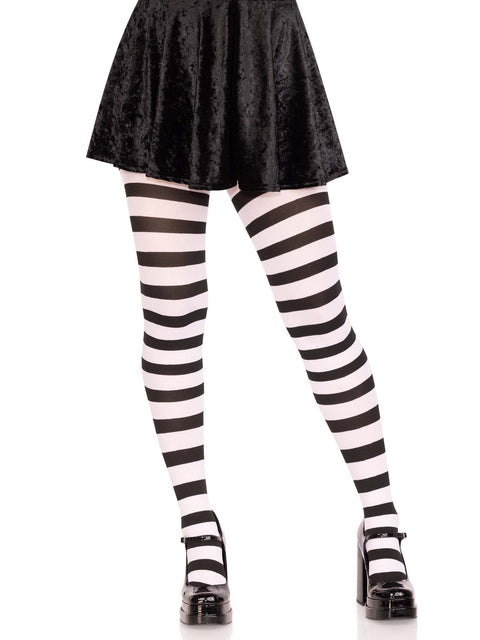 Wide Stripe Opaque Tights O/S BLACK/WHITE