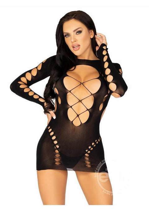 Seamless Cut Out Long Sleeve Mini Dress with Faux Lace-Up Detail - O/S