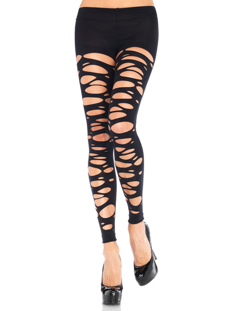 Tattered footless tights O/S BLACK