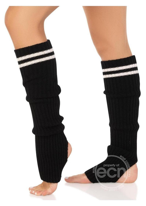 Ribbed Stirrup Leg Warmers with Athletic Stripe - O/S