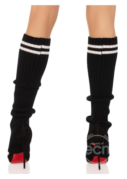 Ribbed Stirrup Leg Warmers with Athletic Stripe - O/S