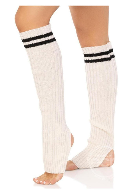 Ribbed Stirrup Leg Warmers with Athletic Stripe - O/S