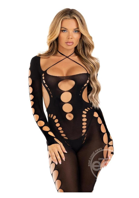 Seamless Opaque Cut-Out Footless Bodystocking - O/S