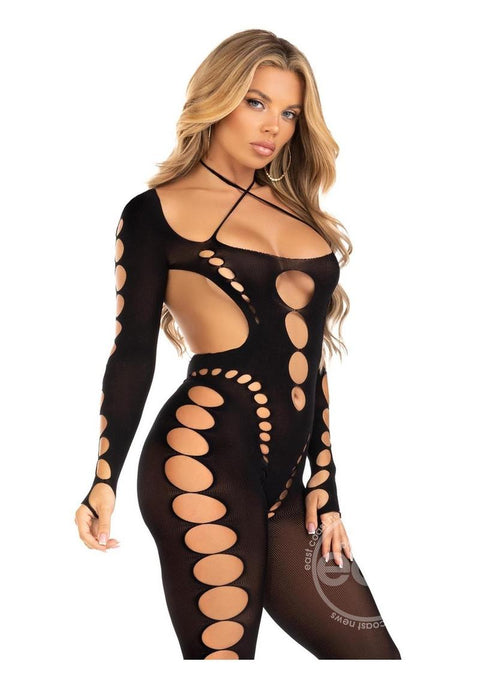 Seamless Opaque Cut-Out Footless Bodystocking - O/S