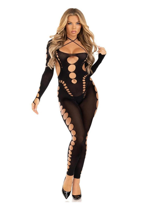 Seamless Opaque Cut-Out Footless Bodystocking - O/S