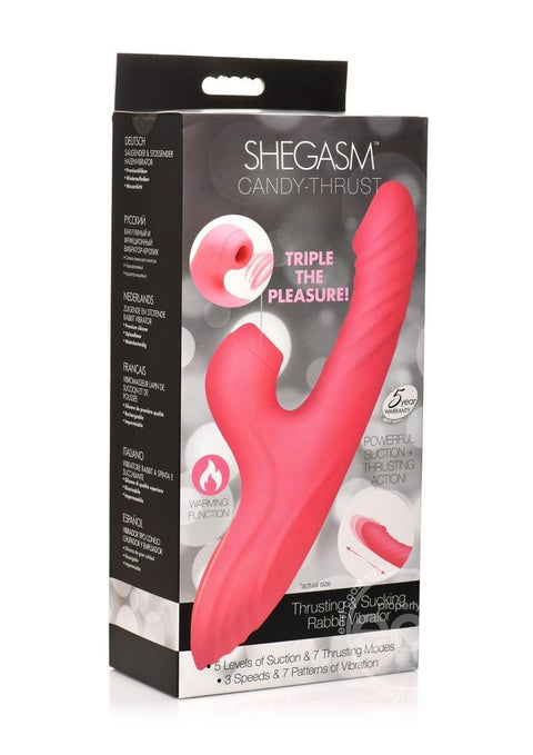 Shegasm Candy-Thrust Rechargeable Silicone Thrusting & Sucking Rabbit Vibrator - Pink