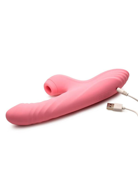 Shegasm Candy-Thrust Rechargeable Silicone Thrusting & Sucking Rabbit Vibrator - Pink