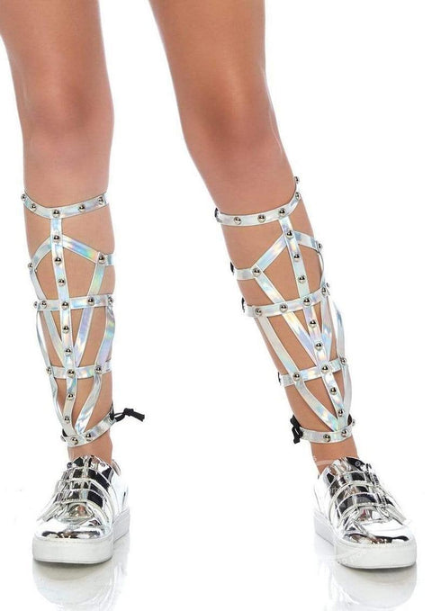 Iridescent Studded Shin Guards - O/S - Silver