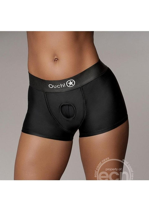 Ouch! Vibrating Strap-On Boxer Rechargeable - Black