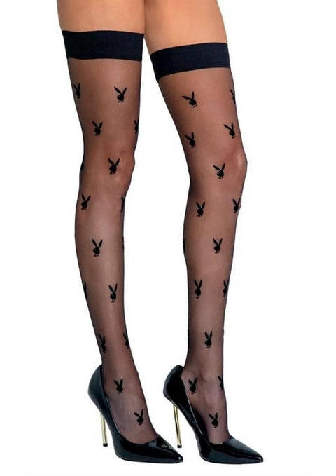 Playboy Bunny Noir Stockings - One Size - Black Hosiery