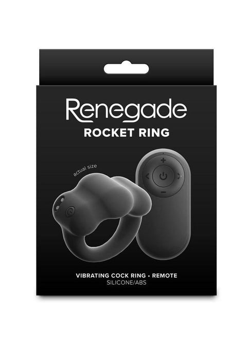 Renegade Rocket Ring Rechargeable Silicone Cock Ring and Ball Stretcher with Remote Control - Black Penis Enhancement