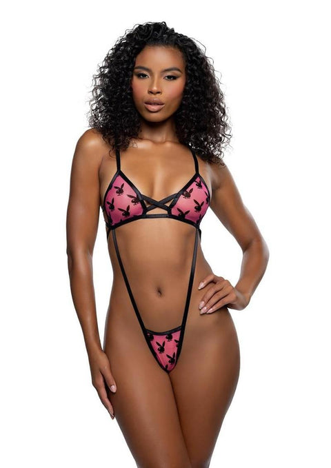 Playboy Ravishing Bunny Strappy Sling - OS - Hot Pink Lingerie