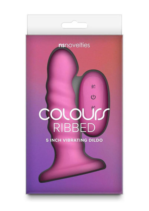 Colours Ribbed Rechargeable Silicone Vibrating Dildo with Remote Control 5in - Pink Vibrators