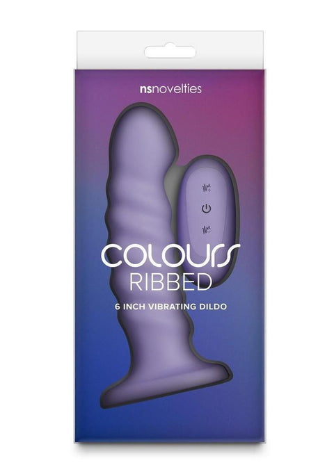 Colours Ribbed Rechargeable Silicone Vibrating Dildo with Remote Control 6in - Purple Vibrators
