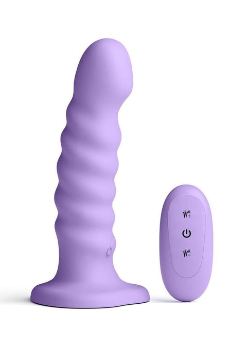Colours Ribbed Rechargeable Silicone Vibrating Dildo with Remote Control 6in - Purple Vibrators