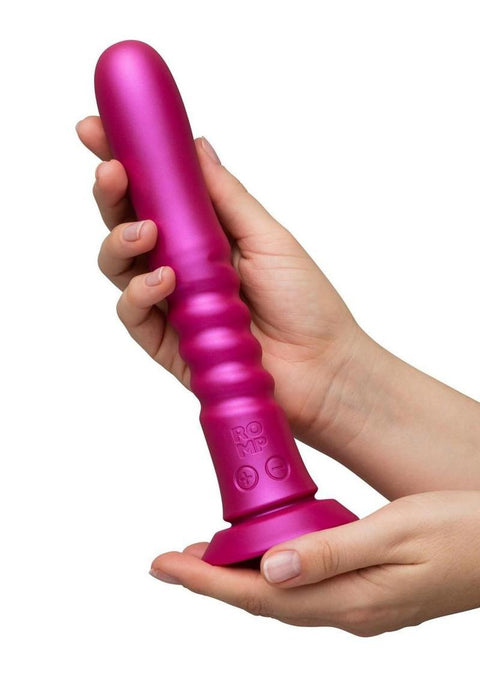 Romp Jiggle Rechargeable Silicone Thrusting Vibrating Dildo with Suction Cup - Pink Dongs & Dildos
