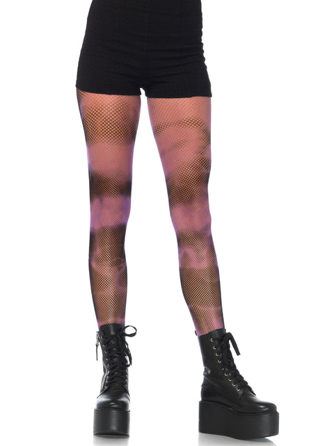 Fishnet tie dye pantyhose O/S BLACK/PURPLE