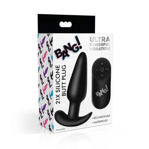 21X Remote Control Vibrating Silicone Butt Plug - Black Anal Products