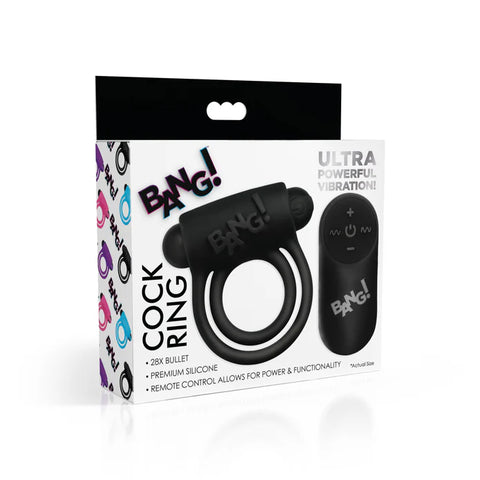28X Remote Control Vibrating Cock Ring & Bullet - Black Penis Enhancement