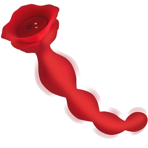 Bloomgasm Beaded Bloom 9X Rechargeable Silicone Beaded Rose Anal Vibrator - Red