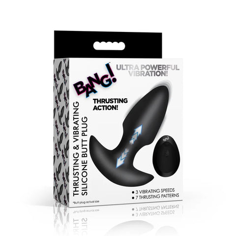 Thrusting & Vibrating Silicone Butt Plug Black Anal Products