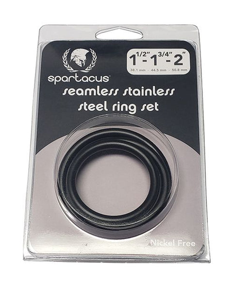 Spartacus Seamless Stainless Steel C-Ring - Black Pack of 3 Penis Enhancement