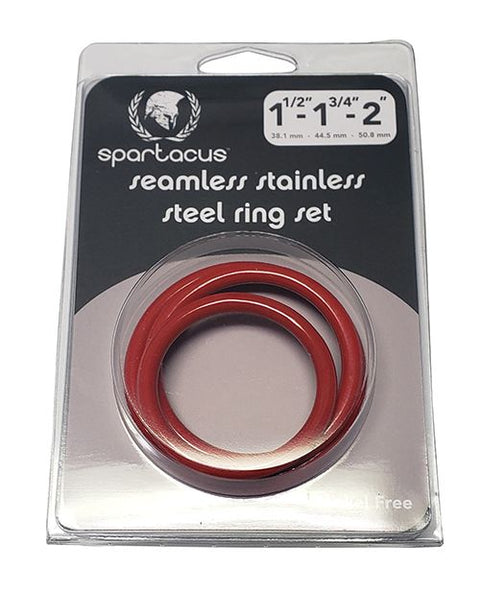 Spartacus Seamless Stainless Steel C-Ring - Red Pack of 3 Penis Enhancement