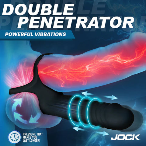 Double Thrust Thrusting & Vibrating Double Penetration C-Ring w/ Remote Penis Enhancement
