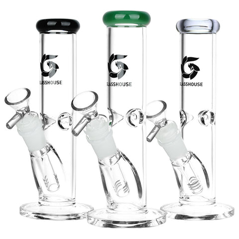 Glass House Pinched Straight Tube Glass Water Pipe | 7.75" | 14mm F | Colors Vary
