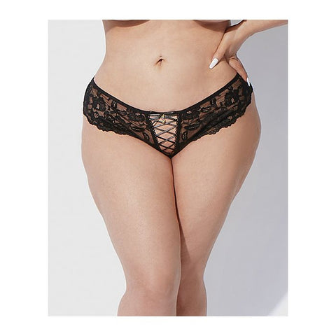 Bella Lace Up Tanga Panty w/Jewel Detail Black 1X-2X Panties
