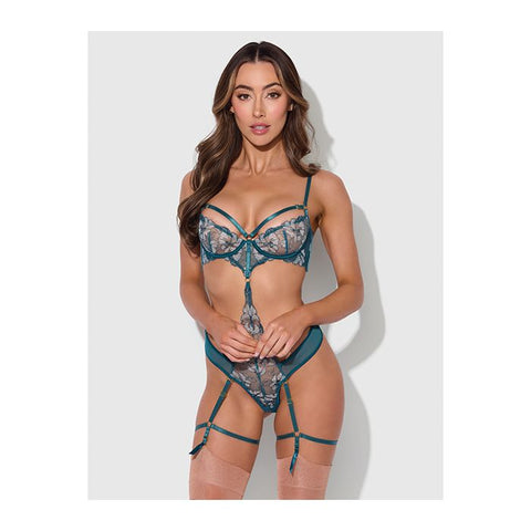 Nova Lace Teddy w/Garters - Jade Blue Lingerie