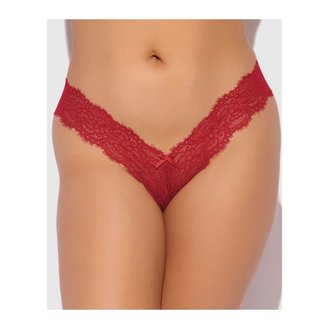 Lana Sheer Lace V-Thong Red 1X-2X Panties