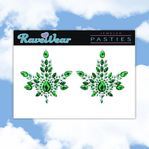 Jeweled Pear Cut Center Green Pasties