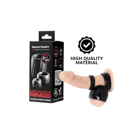 Maxtasy Performance Rings - Black Set of 3 Penis Enhancement