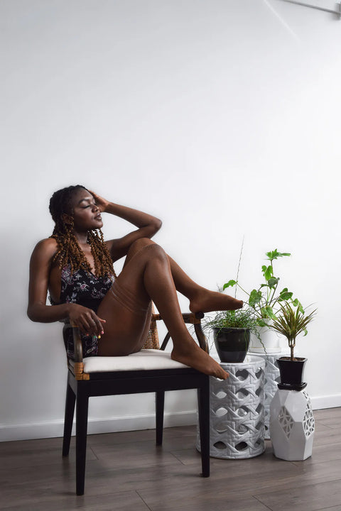 Andie: Chocolate Fishnet Thigh Highs. Petite to Plus Size