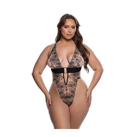 Orchid Blossom Embroidered Teddy - Black/Nude Lingerie