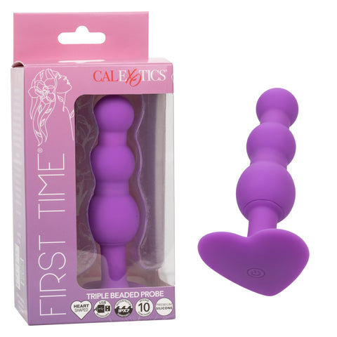 First Time Triple Beaded Silicone Rechargeable Probe - Purple