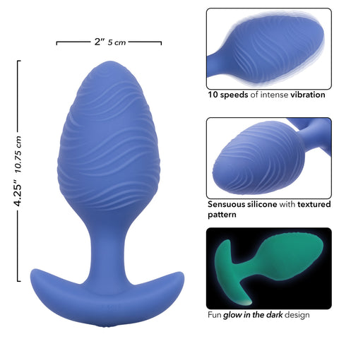 Cheeky Rechargeable Silicone Glow in The Dark Butt Plug - Large - Blue